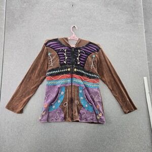 Rising International Women Hoodie XXL Brown Embroidery Fairy Patchwork Y2K